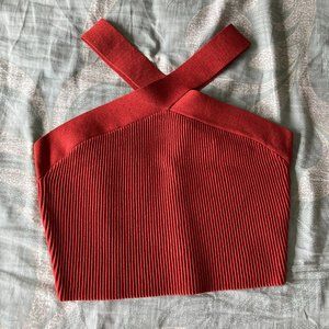 Babaton Sculpt Knit Criss Cross Cropped Tank in Corsa Red